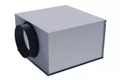Firkantet hvirveldiffusor 600 x 600, 350 mm faste ventilatorblade og uisoleret trykfordelingsboks med 160 mm tilslutning på siden - RAL 9010