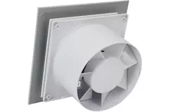 Badeværelsesventilator Ø 125 mm med fugtsensor og timer – frontpanel i satin sølvfarvet glas