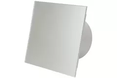 Badeværelsesventilator Ø 100 mm med fugtsensor og timer – frontpanel i satin sølvfarvet glas
