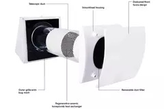 Decentraliseret WTW HRU væg Ø100 med fjernbetjening - 25 m³/t - HRU-WALL-RC-100-25-PEG