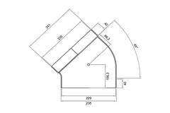 Wavin Ventiza Bøjning 45 grader PVC oval 235x80 mm horisontal M/S