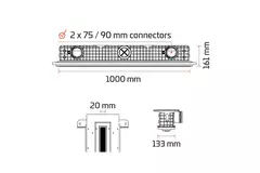 Ergovent pudsbar rammeløs lineær ventilationsrist 1000 mm med tilslutningsdiameter 75 mm – standard