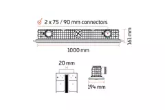 Ergovent pudsbar rammeløs lineær ventilationsrist 1000 mm med tilslutningsdiameter 75 mm – profil