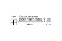 Ergovent rammeløs spaltediffusor 1050 mm med tilslutningsdiameter 90 mm - modulær - 1 spalte