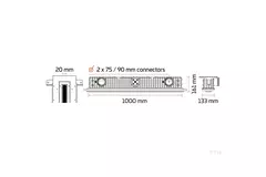 Ergovent rammeløst gitter 1000 mm med tilslutningsdiameter 90 mm - standard