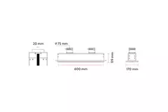 Ergovent rammeløs spaltediffusor 600 mm med tilslutningsdiameter 75 mm - profil (lodret)