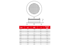 Cirkulært væggitter i aluminium med fast gitter - 315 mm - RAL 9003