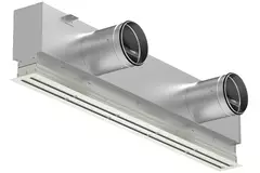 Aluminiumsgitter med 2 justerbare mønsterplader – 1500 mm – RAL 9010 + akustisk isoleret plenum med luftstrømsreguleringsventil