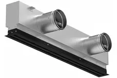 Aluminiumsgitter med 2 justerbare mønsterplader – 1500 mm – RAL 9005 + akustisk isoleret plenum med luftrygreguleringsventil