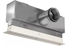 Aluminiumsgitter med 1 justerbart mønsterblad – 1000 mm – RAL 9010 + akustisk isoleret plenum med luftstrømsreguleringsventil