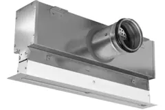 Aluminiumsgitter med 1 justerbart mønsterblad – 1000 mm – RAL 9016 + akustisk isoleret plenum med luftstrømsreguleringsventil