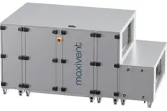 Maxivent WTW luftbehandlingsanlæg med modstrømsvarmeveksler, 5000 m³/h, med varmtvandsbatteri og DX-køling, vandret til højre – PHE 5000 H WDJR T 01