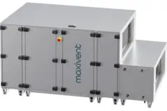 Maxivent WTW luftbehandlingsanlæg med modstrømsvarmeveksler 7600 m³/h med varmtvandsbatteri og koldtvandsbatteri, vandret til venstre – PHE 7600 H WKJL T 02