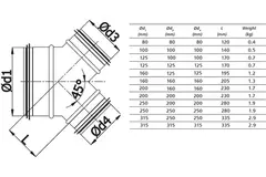 Bukserør 45°, Ø125 mm – 125 mm til spiralrør