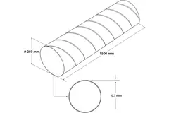 Spirorør, diameter 250 mm, længde 1,5 meter – rundt, galvaniseret