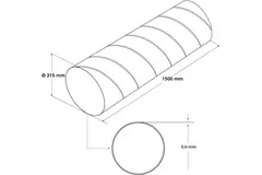 Spirorør, diameter 315 mm, længde 1,5 meter – rundt, galvaniseret