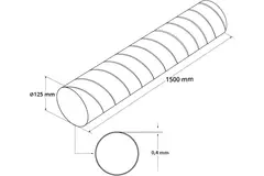 Spirorør, diameter 125 mm, længde 1,5 meter – rundt, galvaniseret