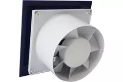 Air Roxy badeværelsesventilator med tilslutningsdiameter 100 mm med forsinket start og timer – frontpanel i blå plast